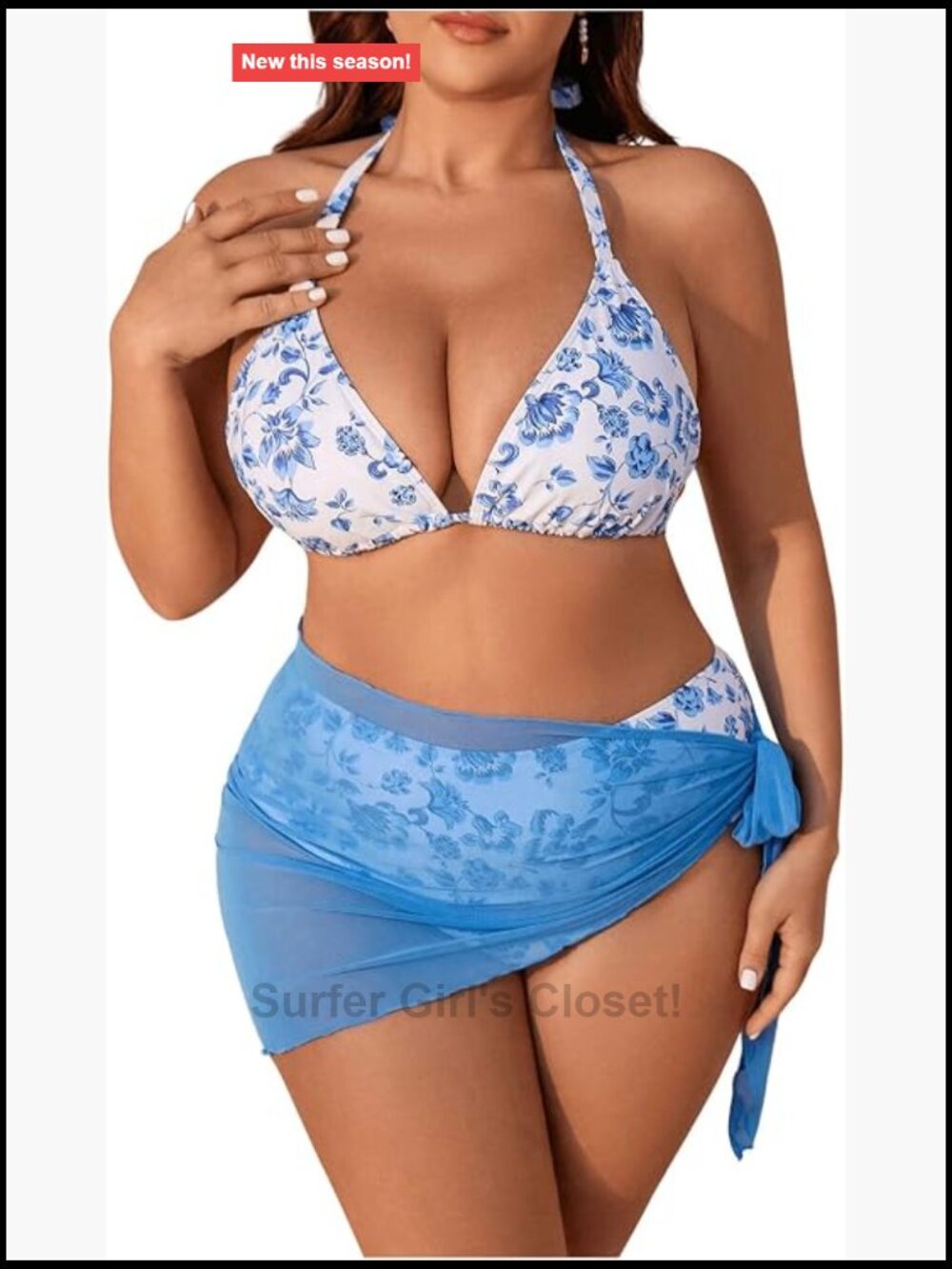 Plus Size 3 Piece Bikini Set with Wrap Skirt Cover Up